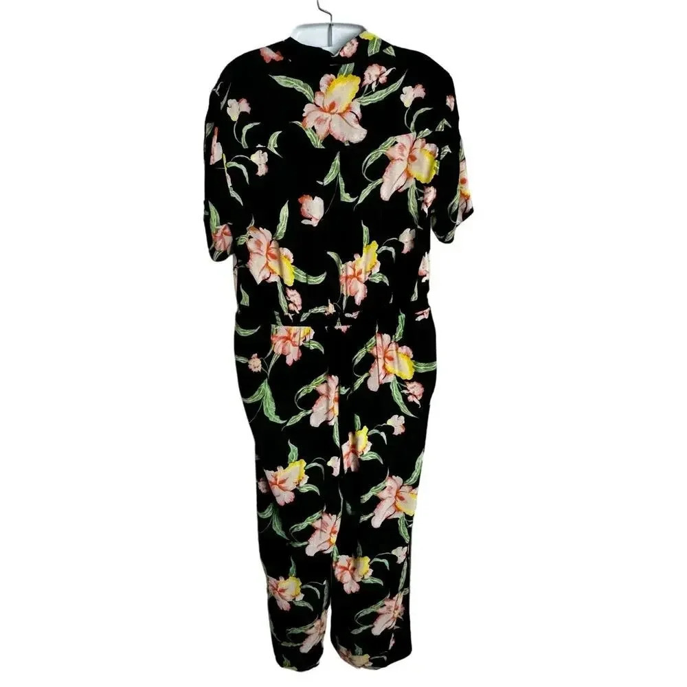 Levi's Celeste Cropped Jumpsuit Mulit-Color Hawaiian Floral Tropical Print SZ S - Picture 8 of 10